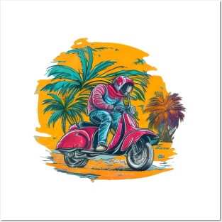 Biker vespa scooter vintage retro Posters and Art